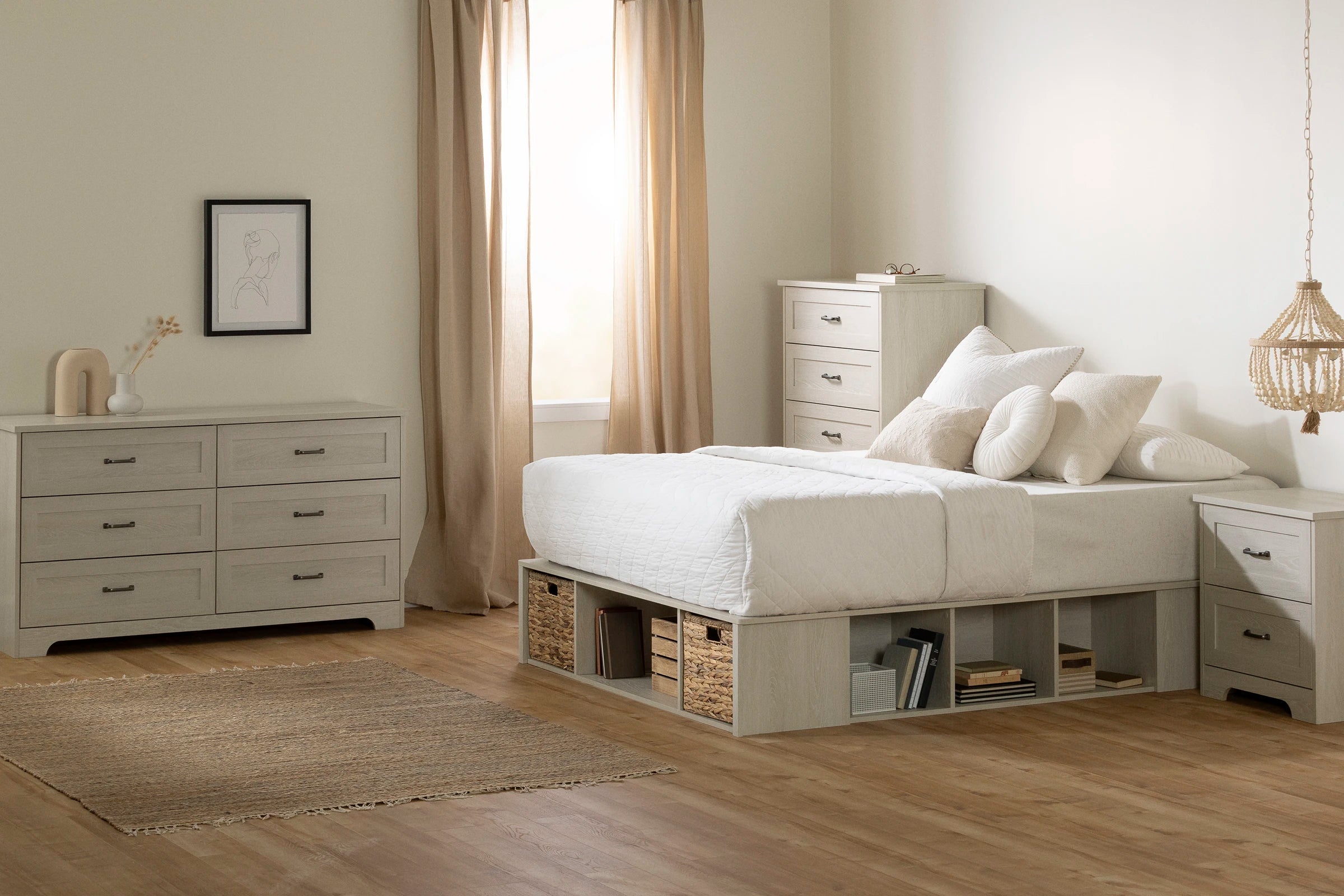 Storage Platform Bed with Wicker Baskets - Versa