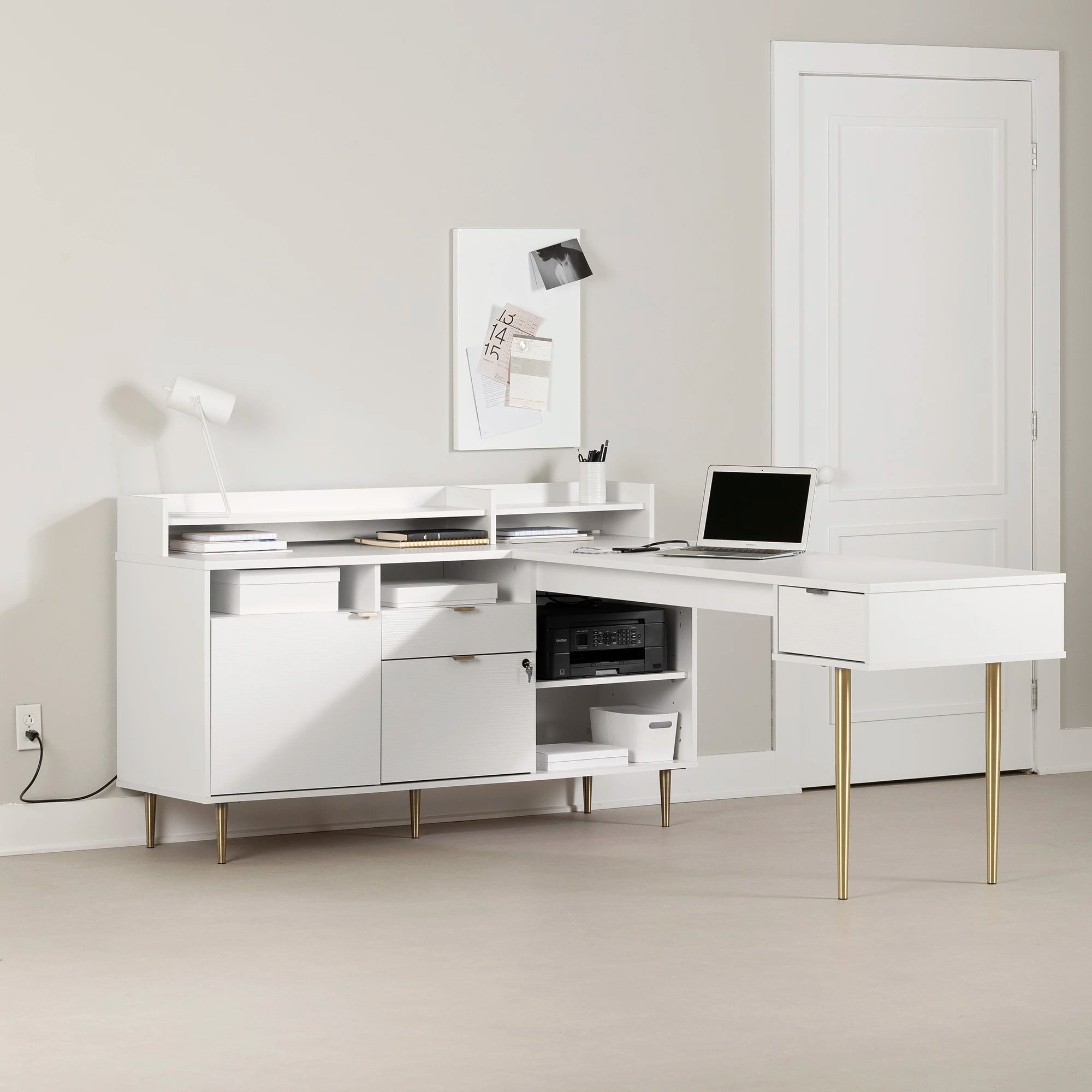 L-Shaped Desk with Power Bar and Removable Hutch - Koryn