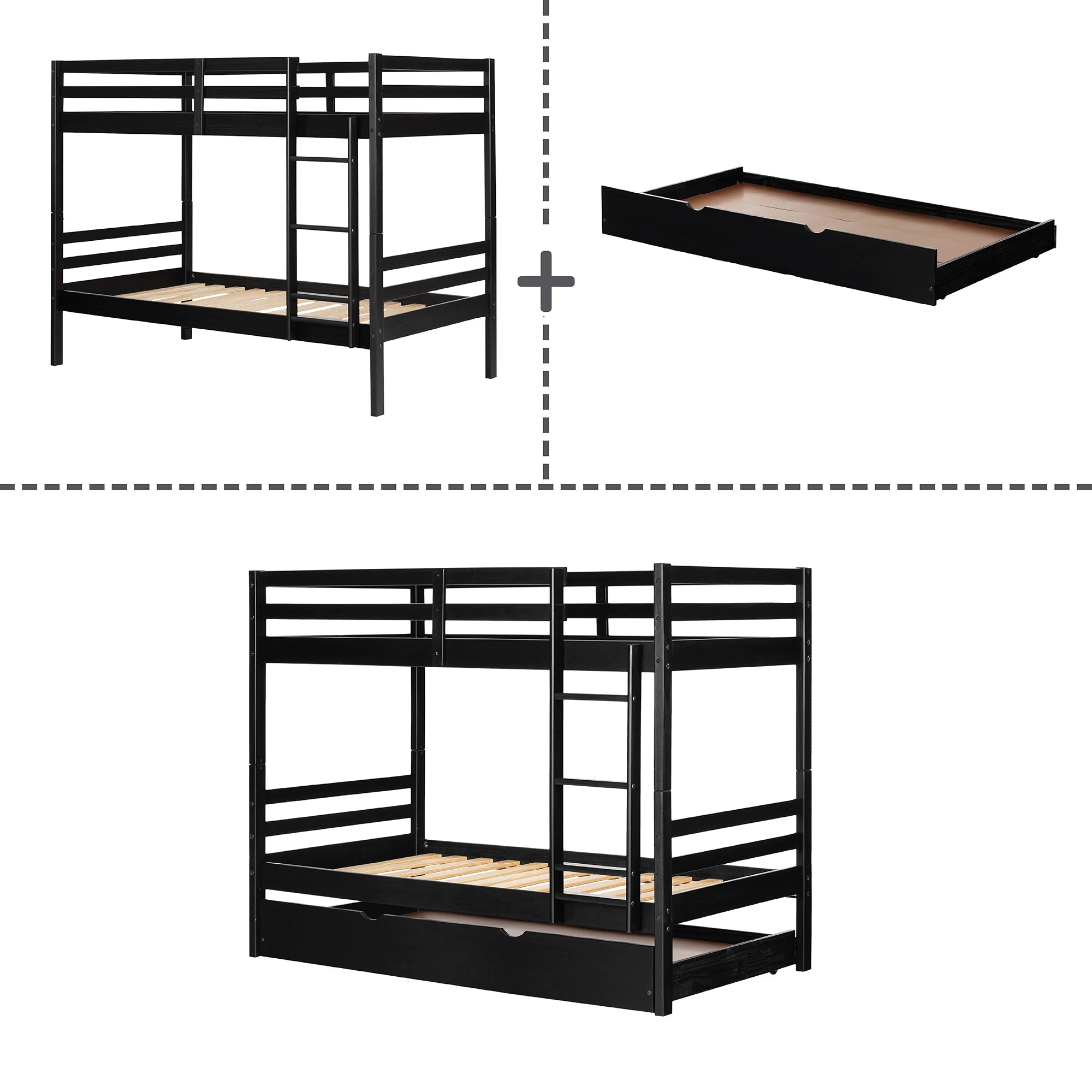 Solid Wood Bunk Bed with Trundle - Fakto