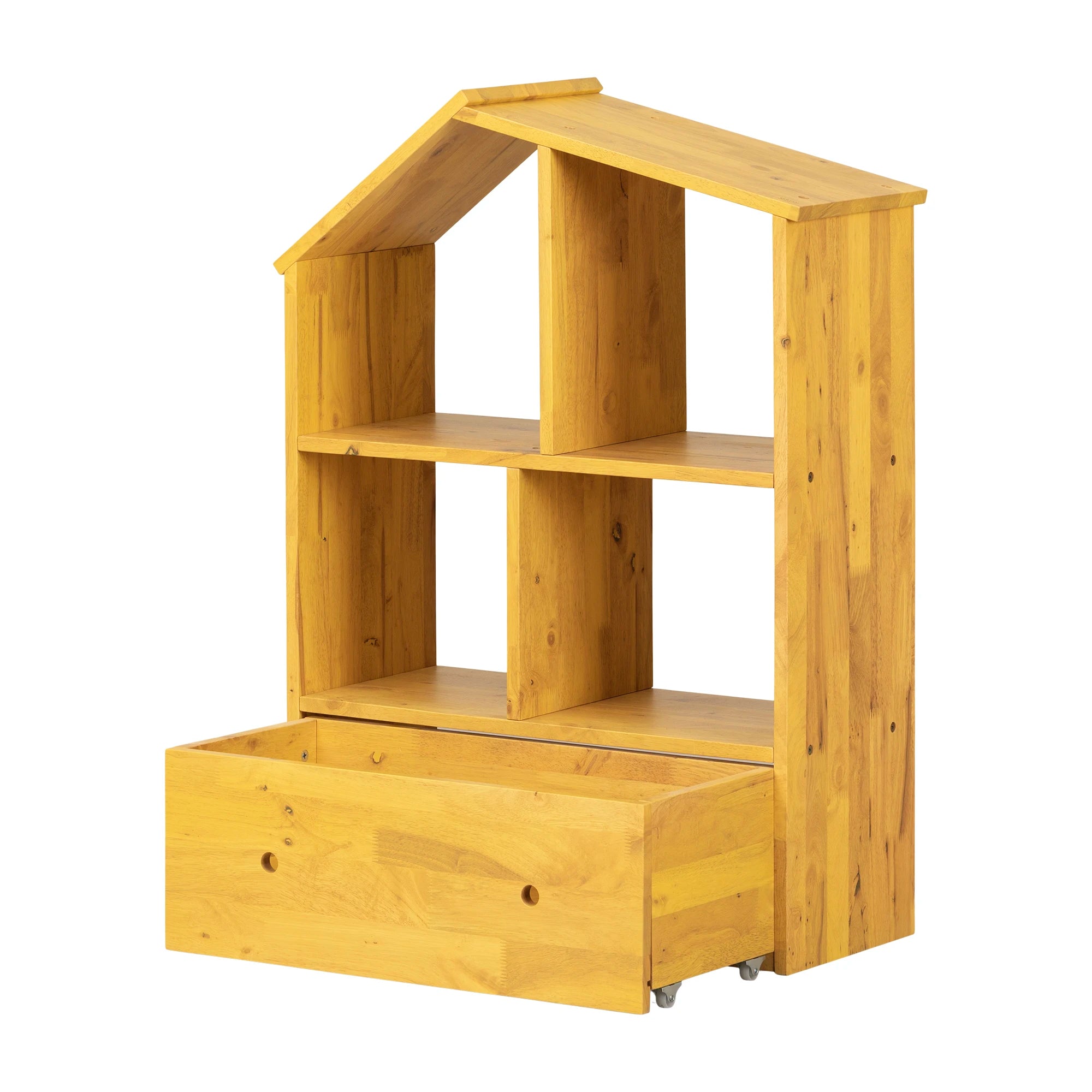 Solid Wood House Shaped Bookcase with Storage Bin - Sweedi