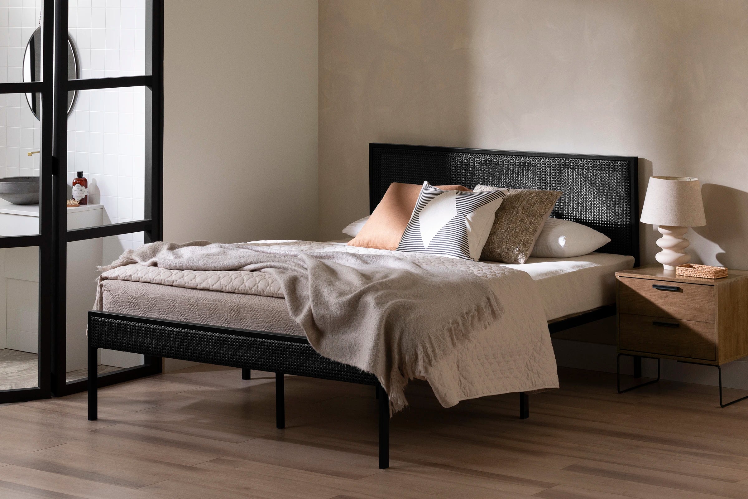 Metal Platform Bed with Natural Cane - Hoya