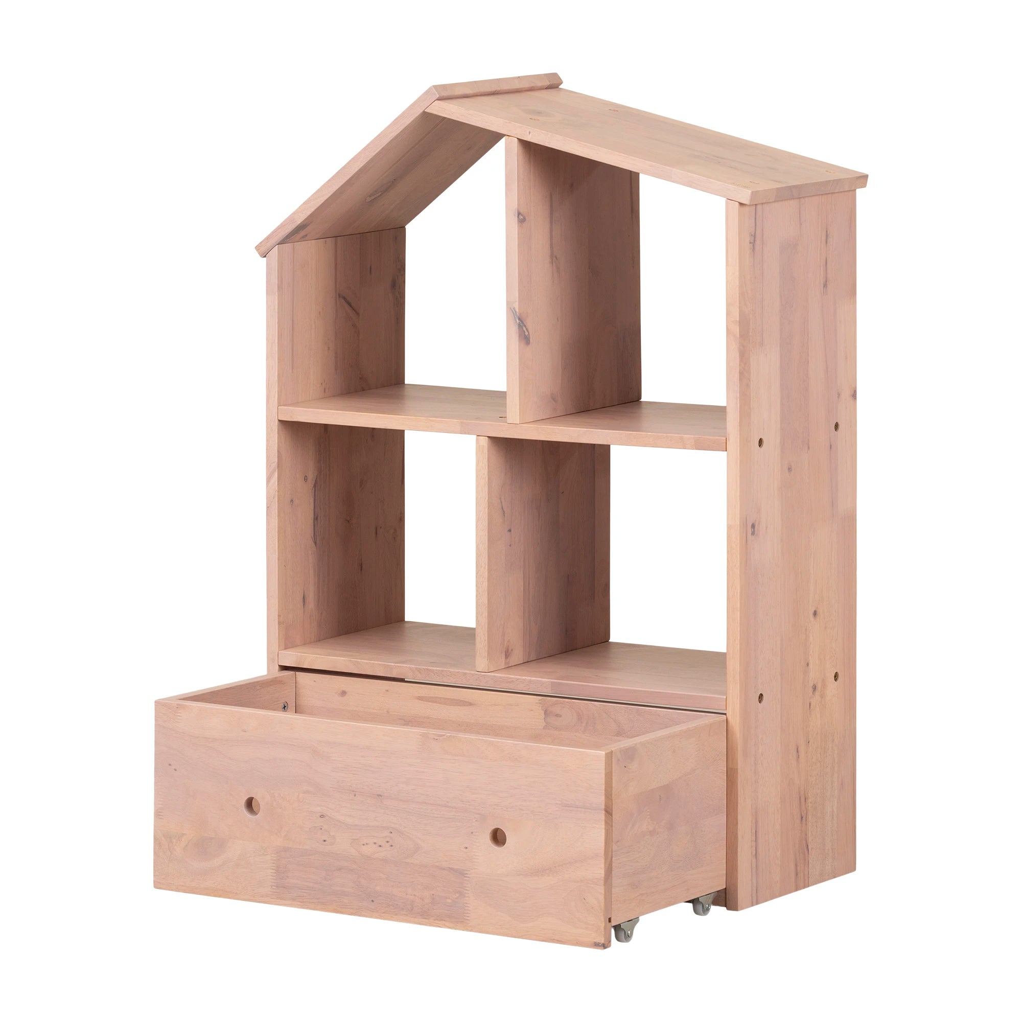 Solid Wood House Shaped Bookcase with Storage Bin - Sweedi