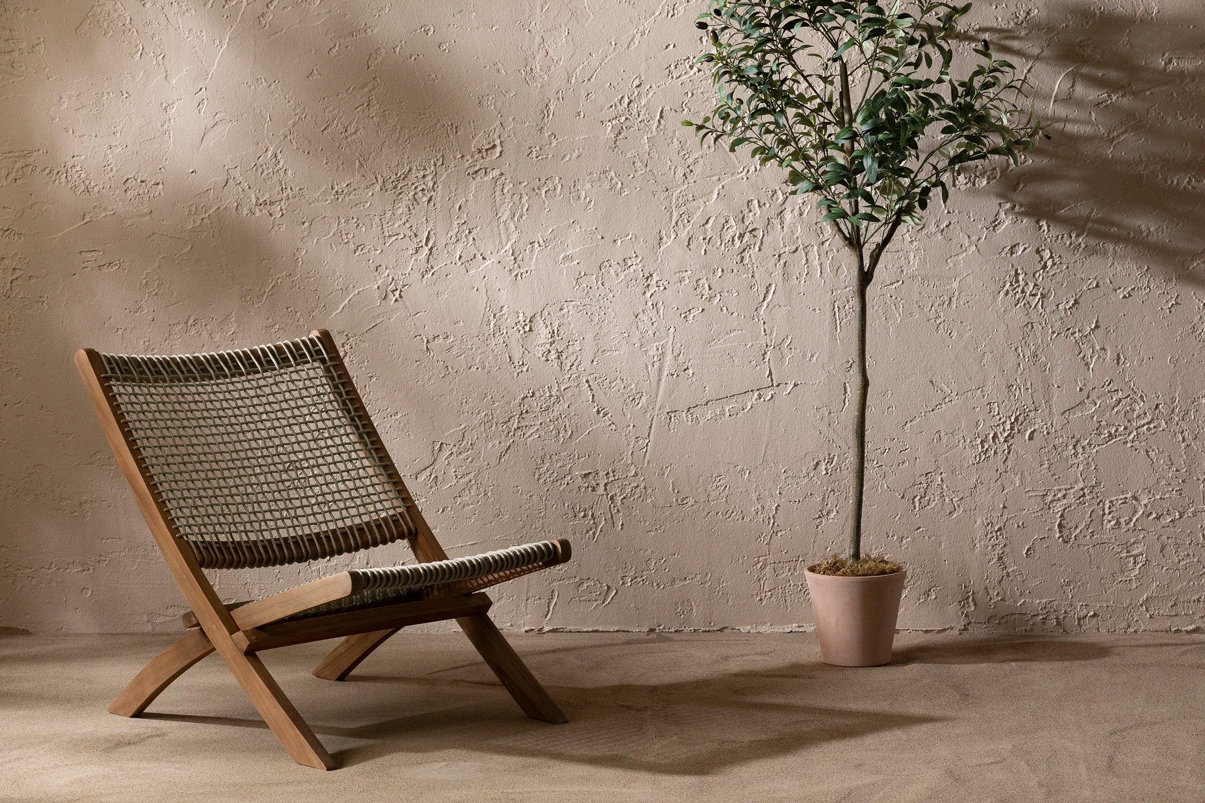 Wood and Woven Rope Lounge Chair - Agave