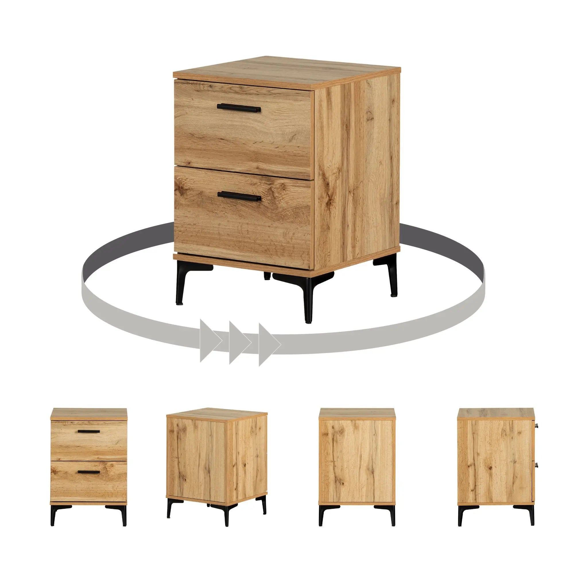 2-Drawer Side Table with Metal Legs - Slendel