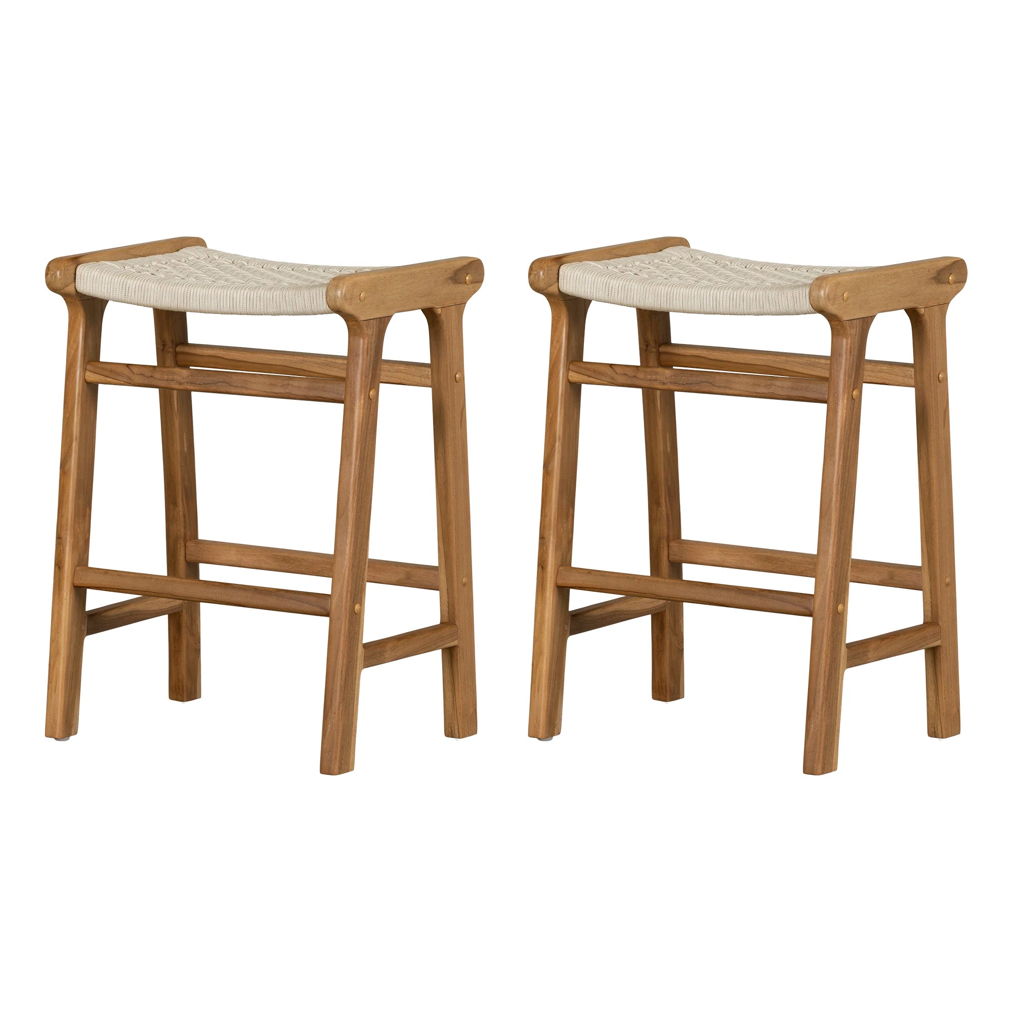 Woven Rope and Teak Counter Stool, Set of 2 - Balka