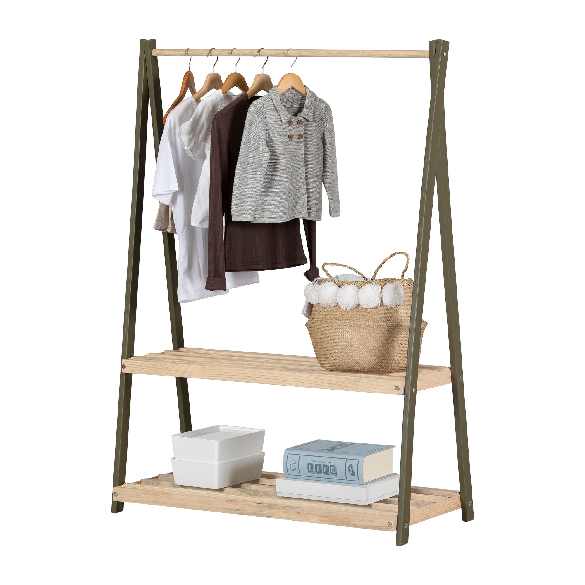 Wooden Clothes Rack with Storage Shelves for Kids - Sweedi