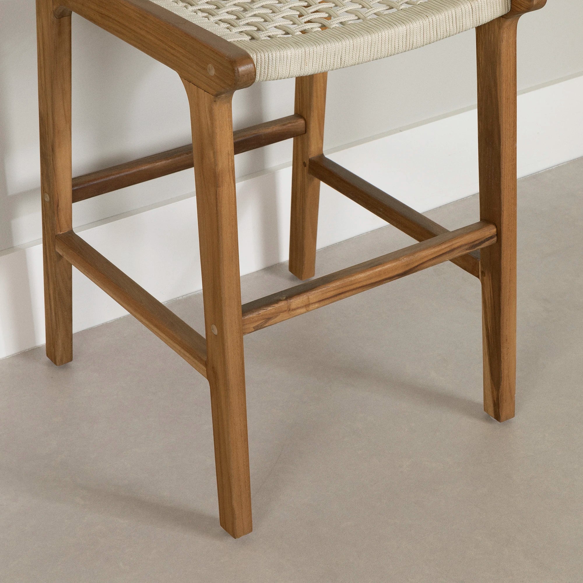 Woven Rope and Teak Wood Counter Stool - Balka