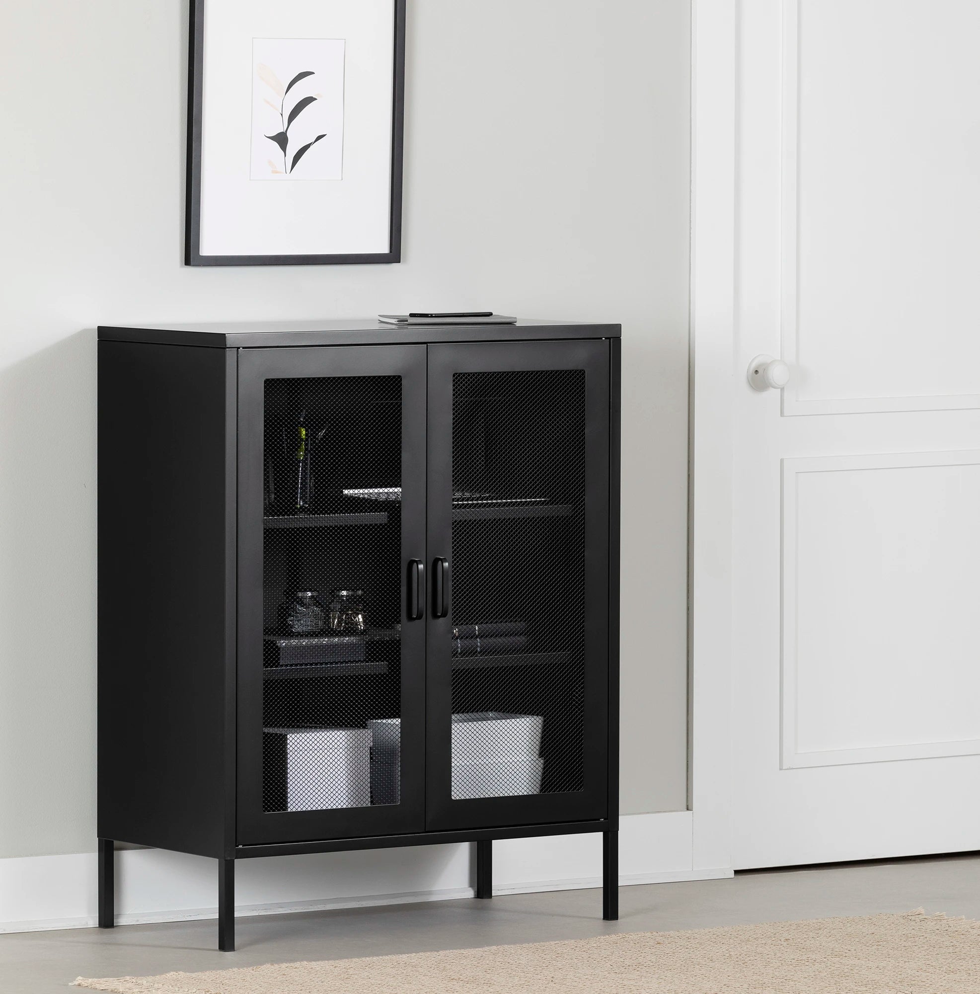 Metal Mesh 2-Door Accent Cabinet - Crea