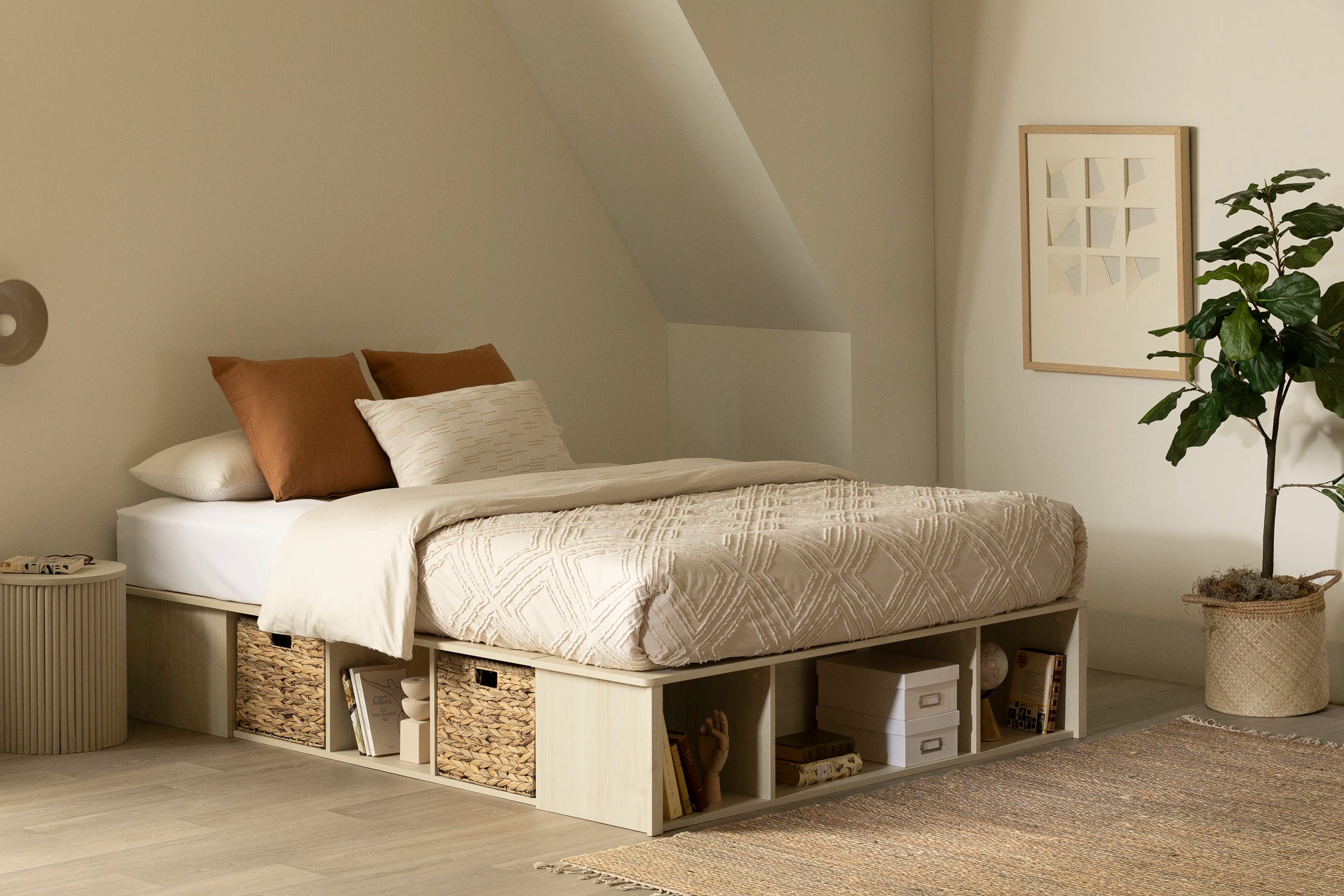 Storage Platform Bed with Wicker Baskets - Avilla