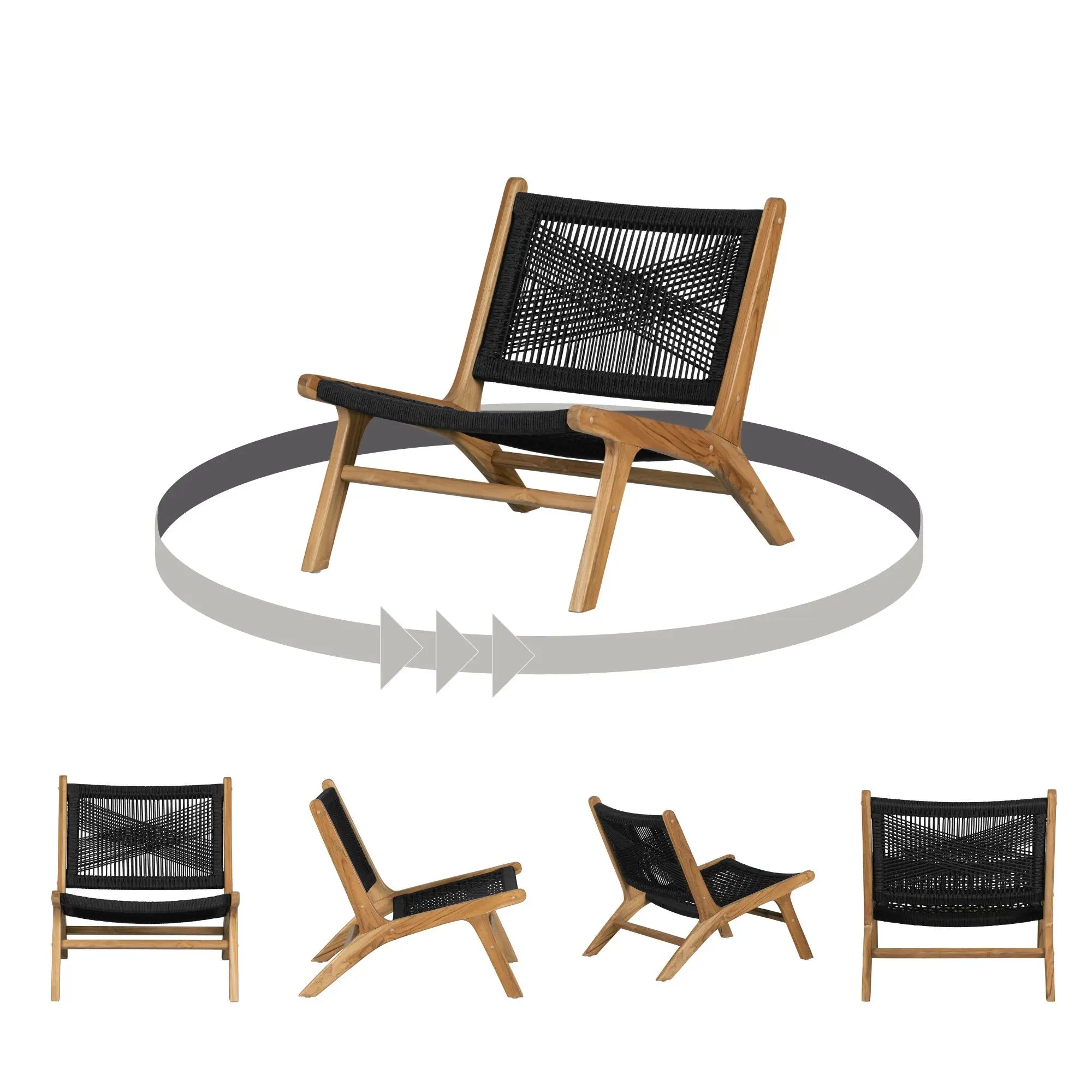 Teak Wood and Woven Rope Lounge Chair - Balka