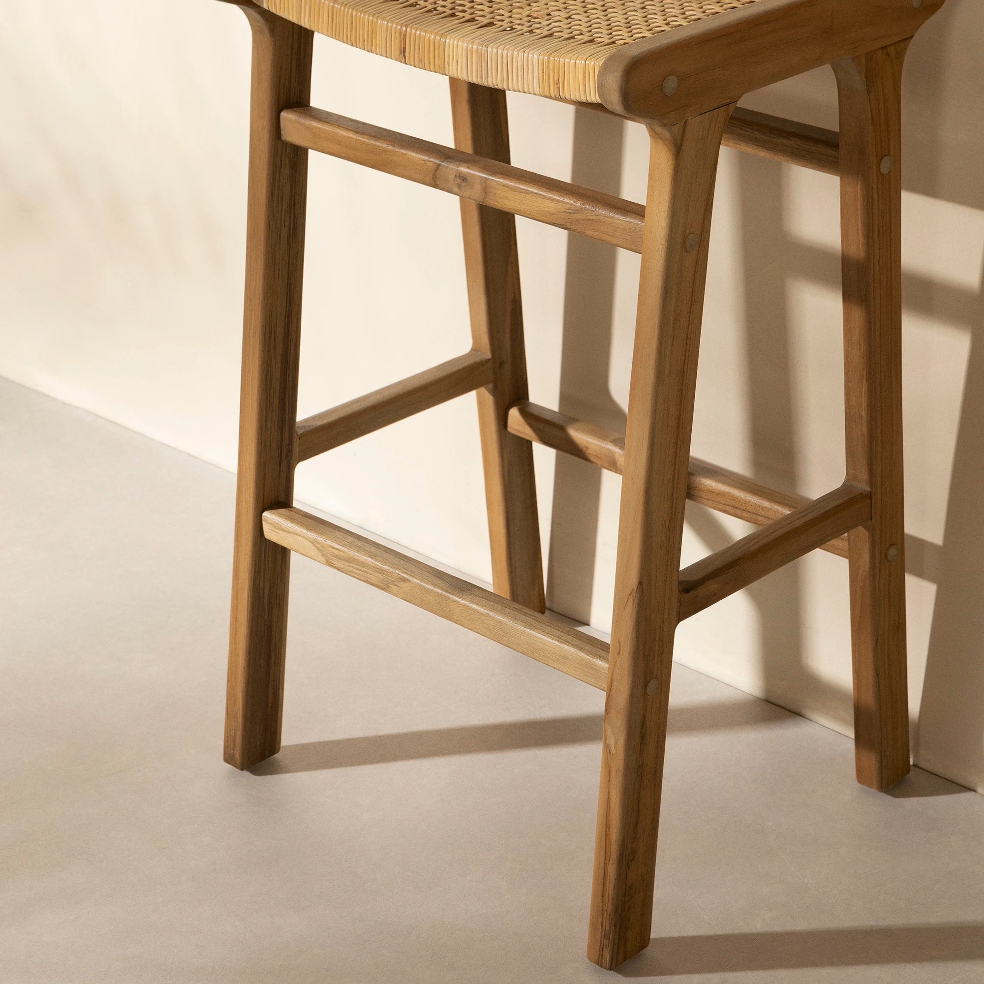 Rattan and Teak Bar Stool, Set of 2 - Agave