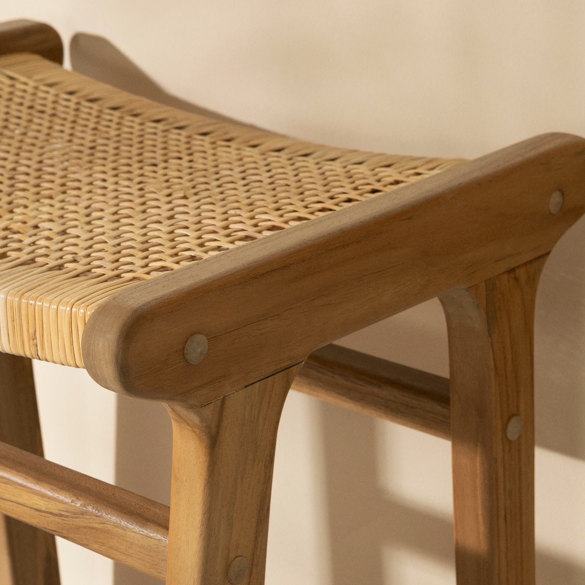 Rattan and Teak Stool, Set of 2 - Agave