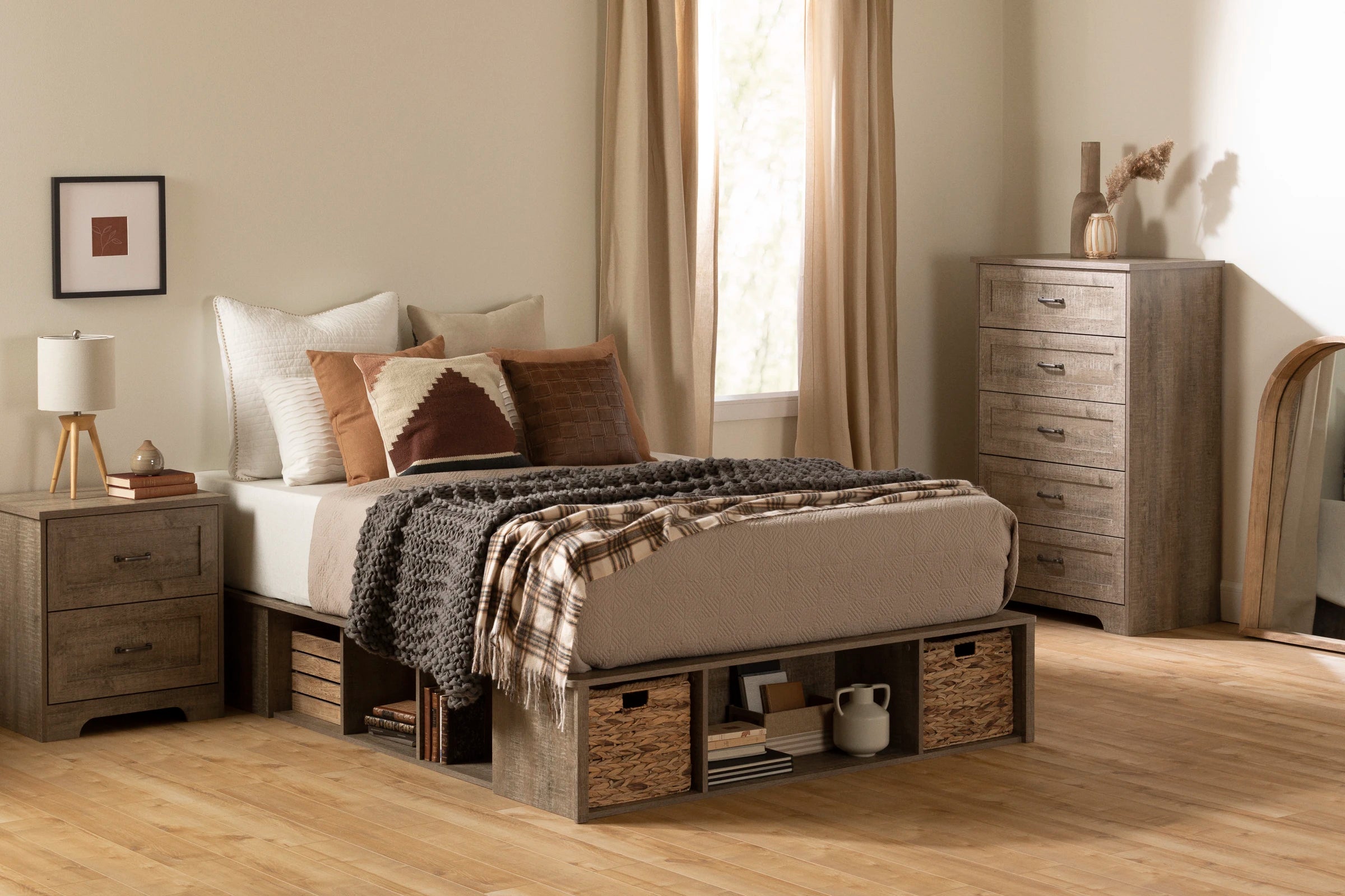 Storage Platform Bed with Wicker Baskets - Versa